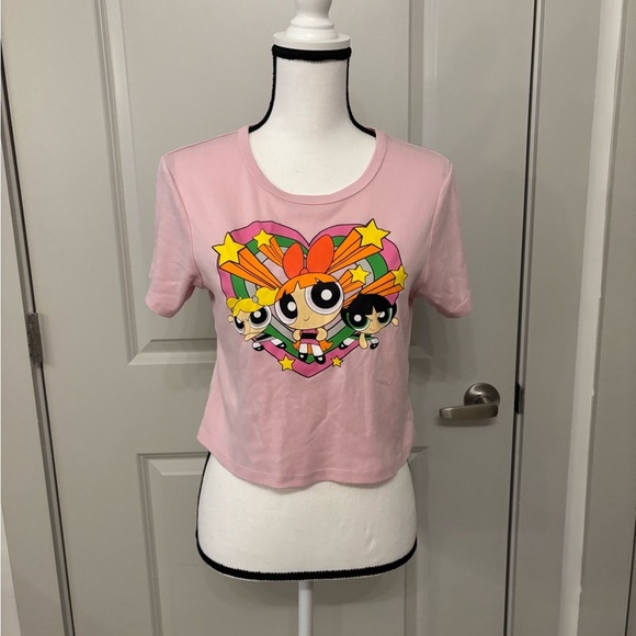 Powerpuff Girls Tops - PowerPuff Girls pink graphic cropped heart tee size XL